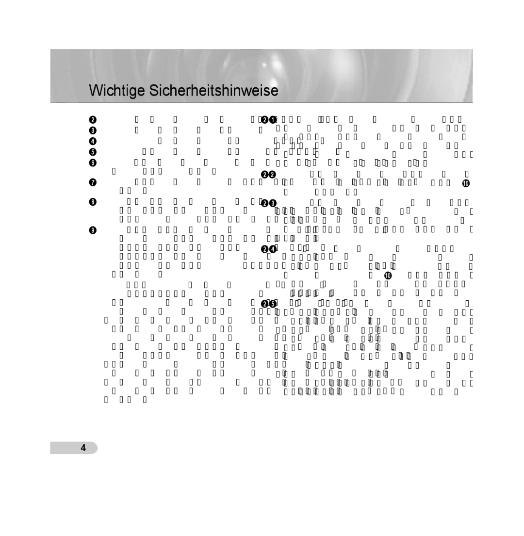 Samsung SCC-B5393P, SCC-B5392P manual Wichtige Sicherheitshinweise 