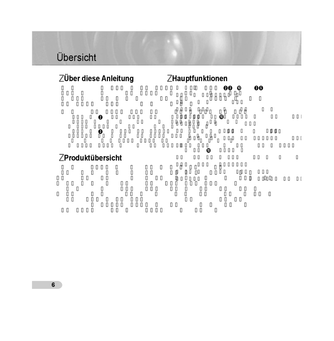 Samsung SCC-B5393P, SCC-B5392P manual Übersicht, Über diese Anleitung, Produktübersicht, Hauptfunktionen 