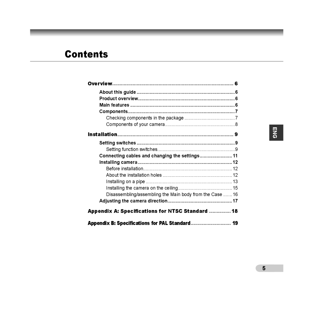 Samsung SCC-B5392P, SCC-B5393P manual Contents 