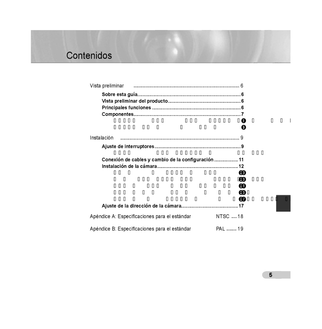 Samsung SCC-B5392P, SCC-B5393P manual Contenidos 