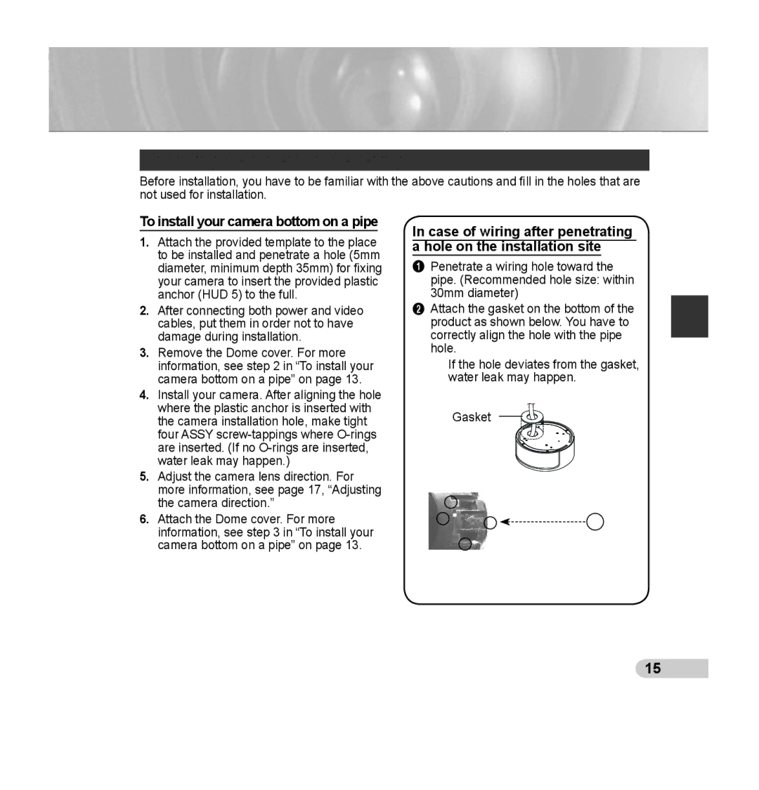 Samsung SCC-B5392P, SCC-B5393P manual Installing the camera on the ceiling 