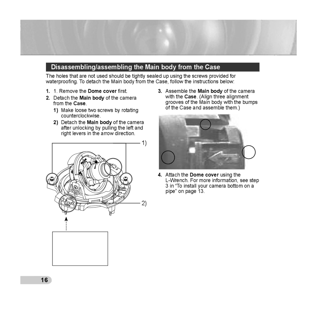 Samsung SCC-B5393P, SCC-B5392P manual Disassembling/assembling the Main body from the Case 