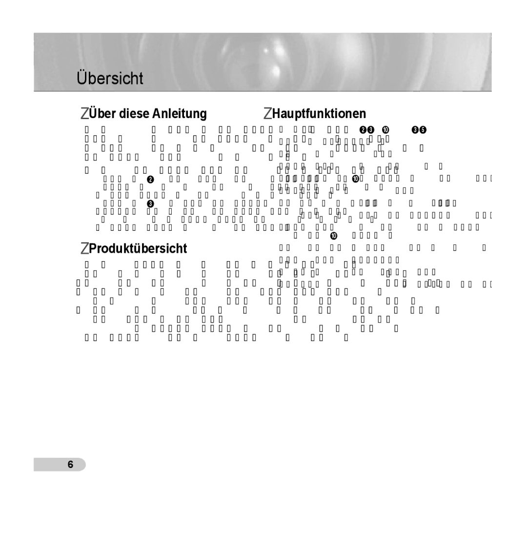 Samsung SCC-B5393P, SCC-B5392P manual Übersicht, Über diese Anleitung, Produktübersicht, Hauptfunktionen 