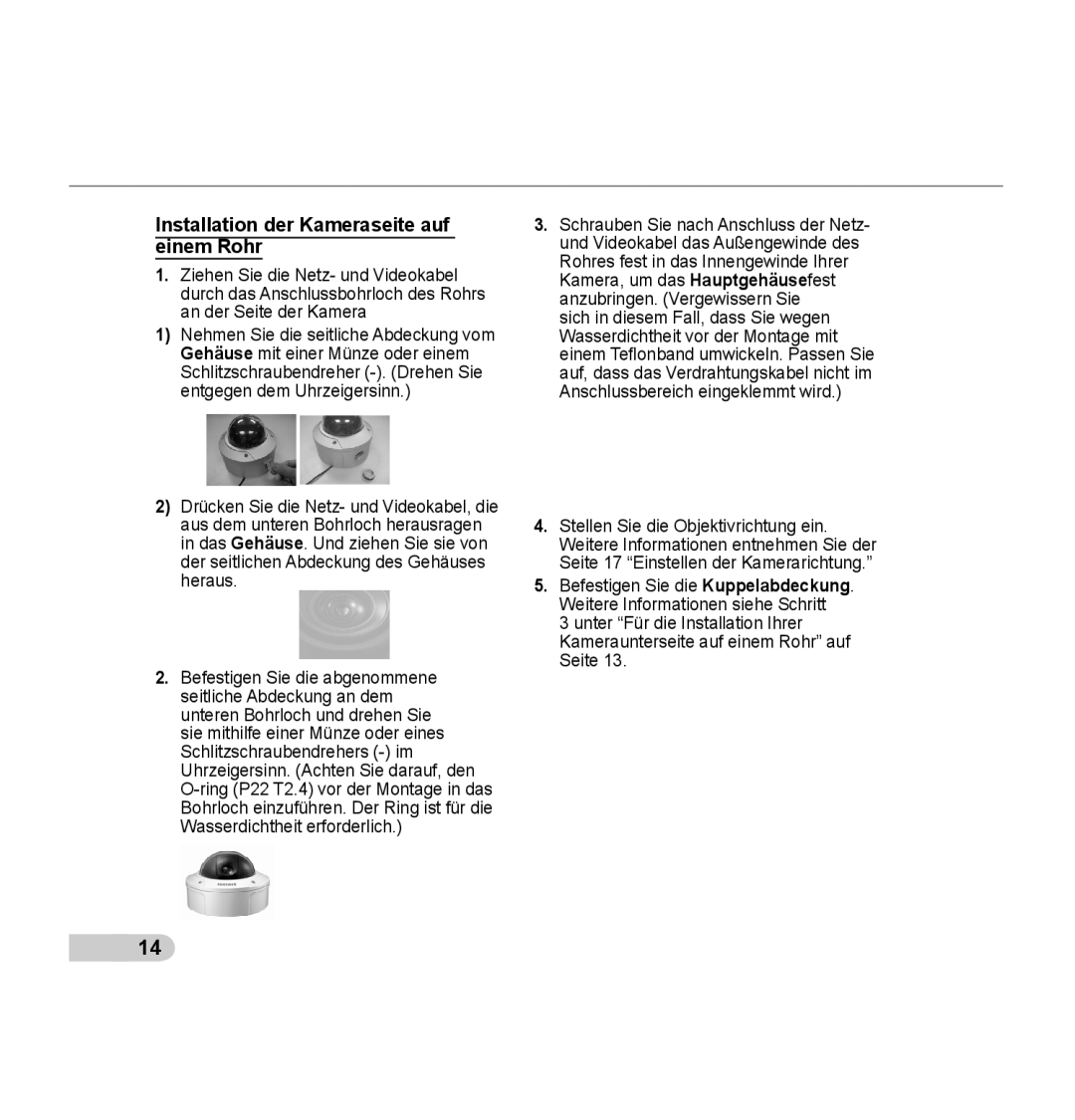 Samsung SCC-B5393P, SCC-B5392P manual Installation der Kameraseite auf einem Rohr 