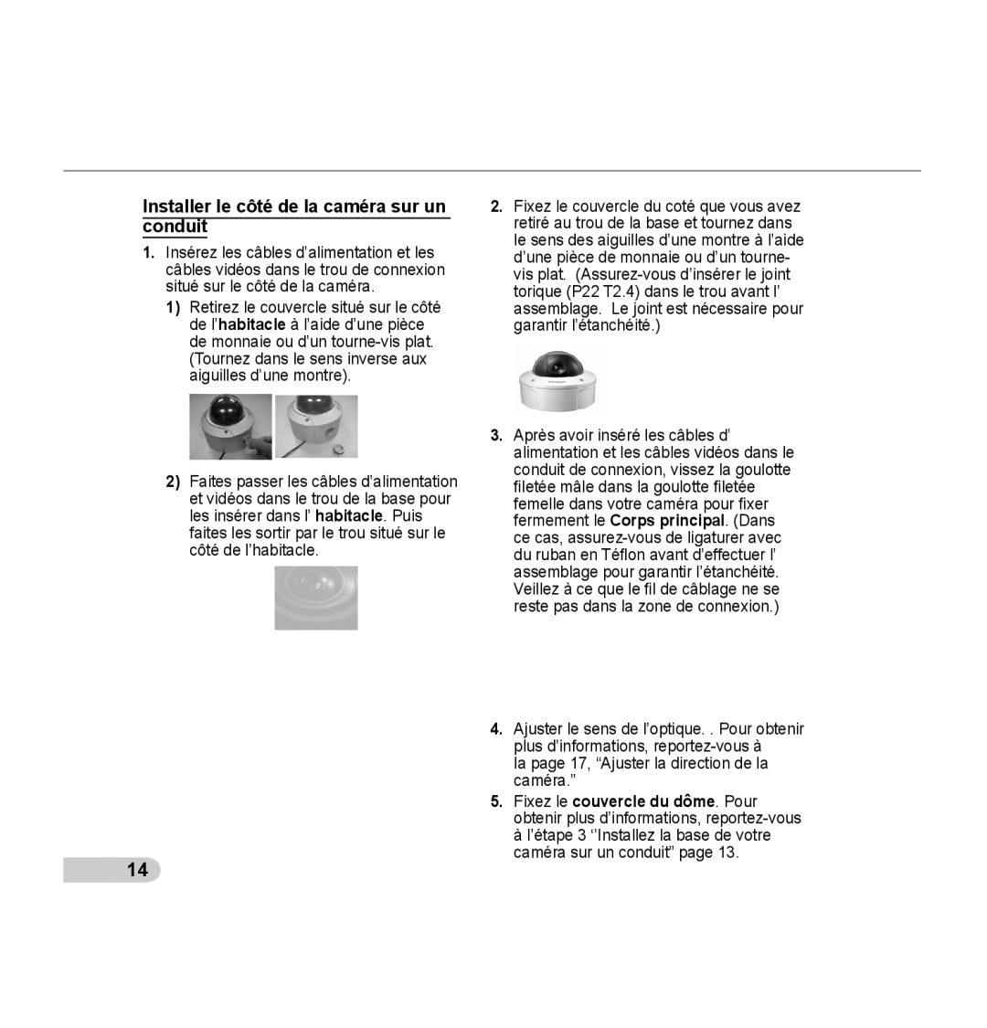 Samsung SCC-B5393P, SCC-B5392P manual Installer le côté de la caméra sur un conduit 