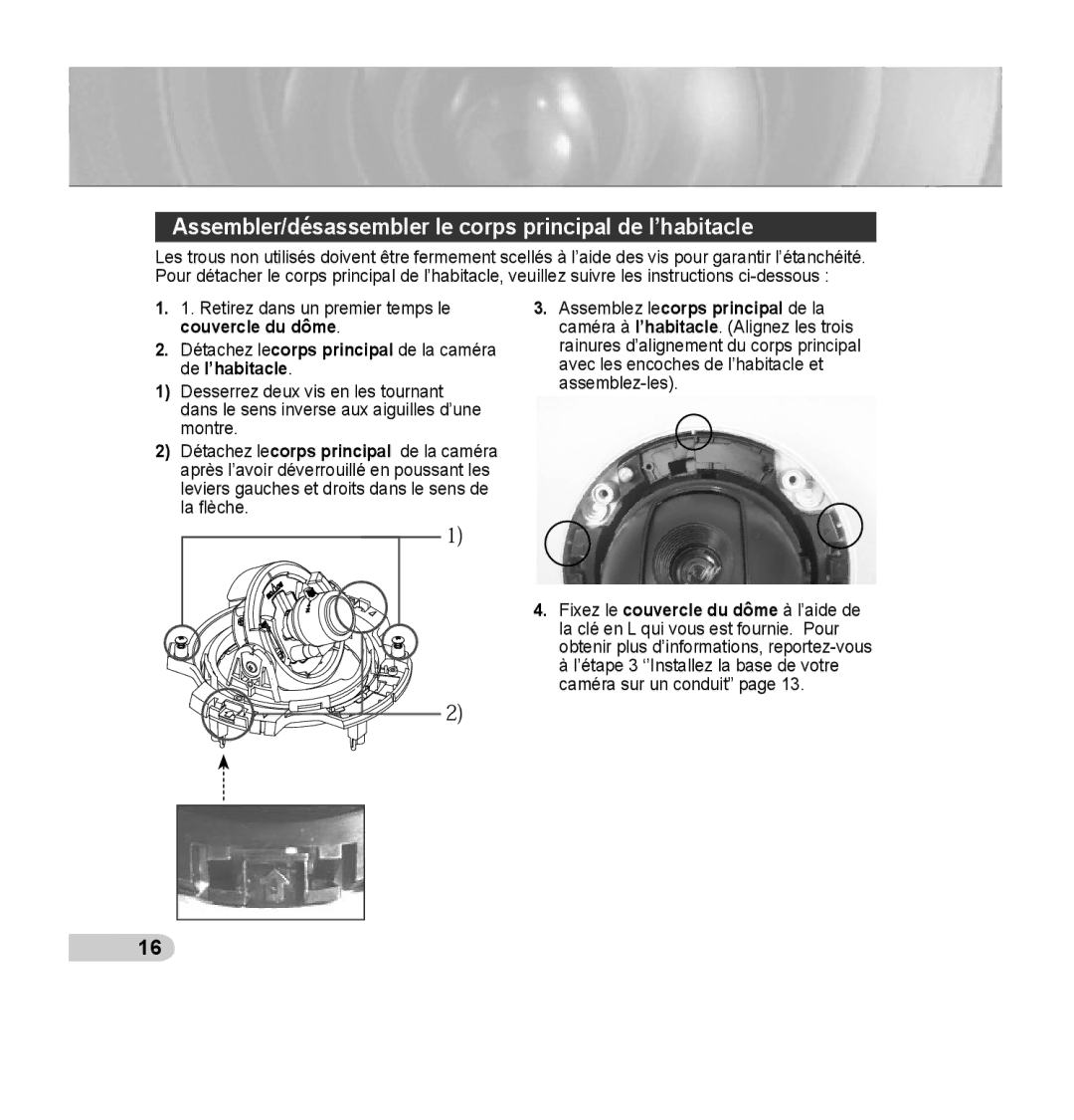 Samsung SCC-B5393P, SCC-B5392P manual Assembler/désassembler le corps principal de l’habitacle 