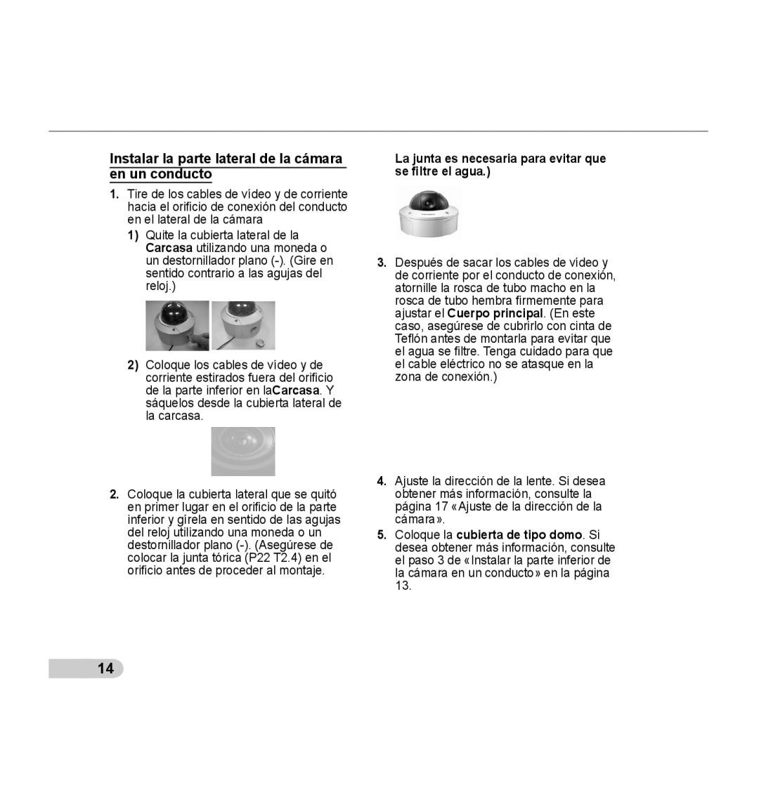 Samsung SCC-B5393P, SCC-B5392P manual Instalar la parte lateral de la cámara en un conducto 