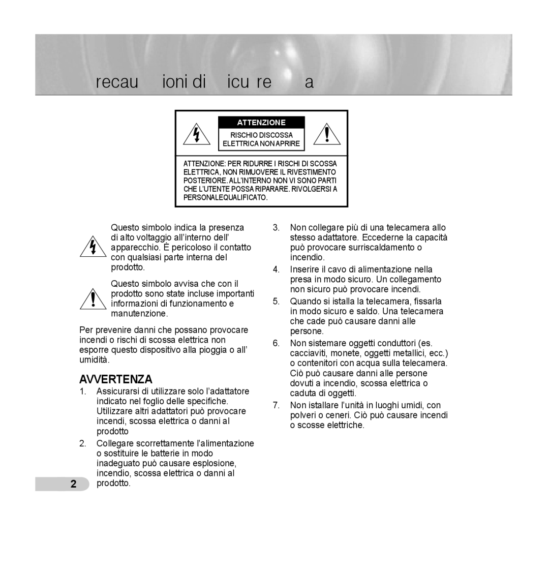 Samsung SCC-B5393P, SCC-B5392P manual Precauzioni di sicurezza, Attenzione 