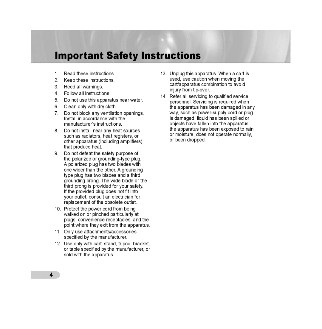 Samsung SCC-B5393P, SCC-B5392P manual Important Safety Instructions 