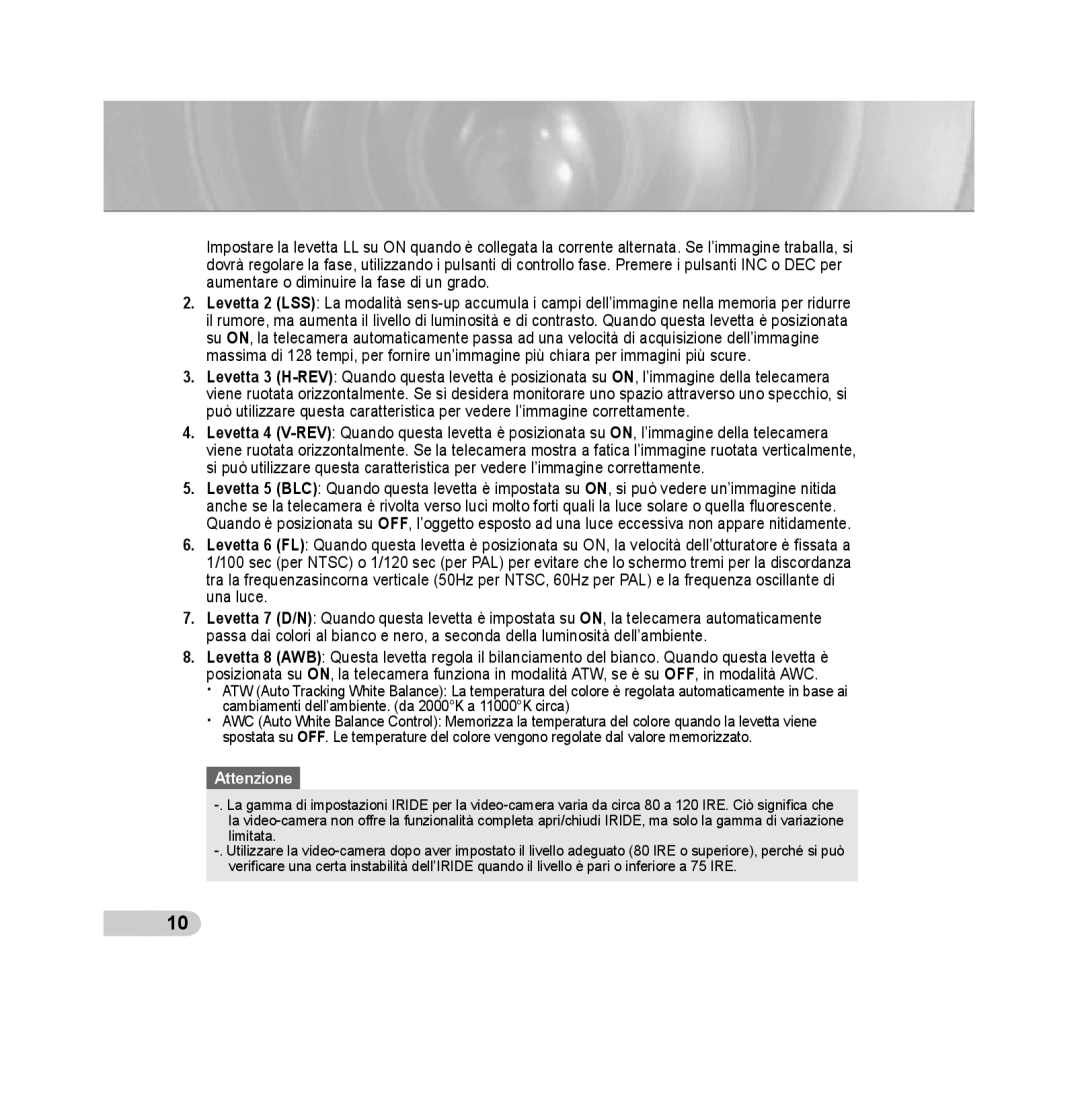 Samsung SCC-B5393P, SCC-B5392P manual Attenzione 