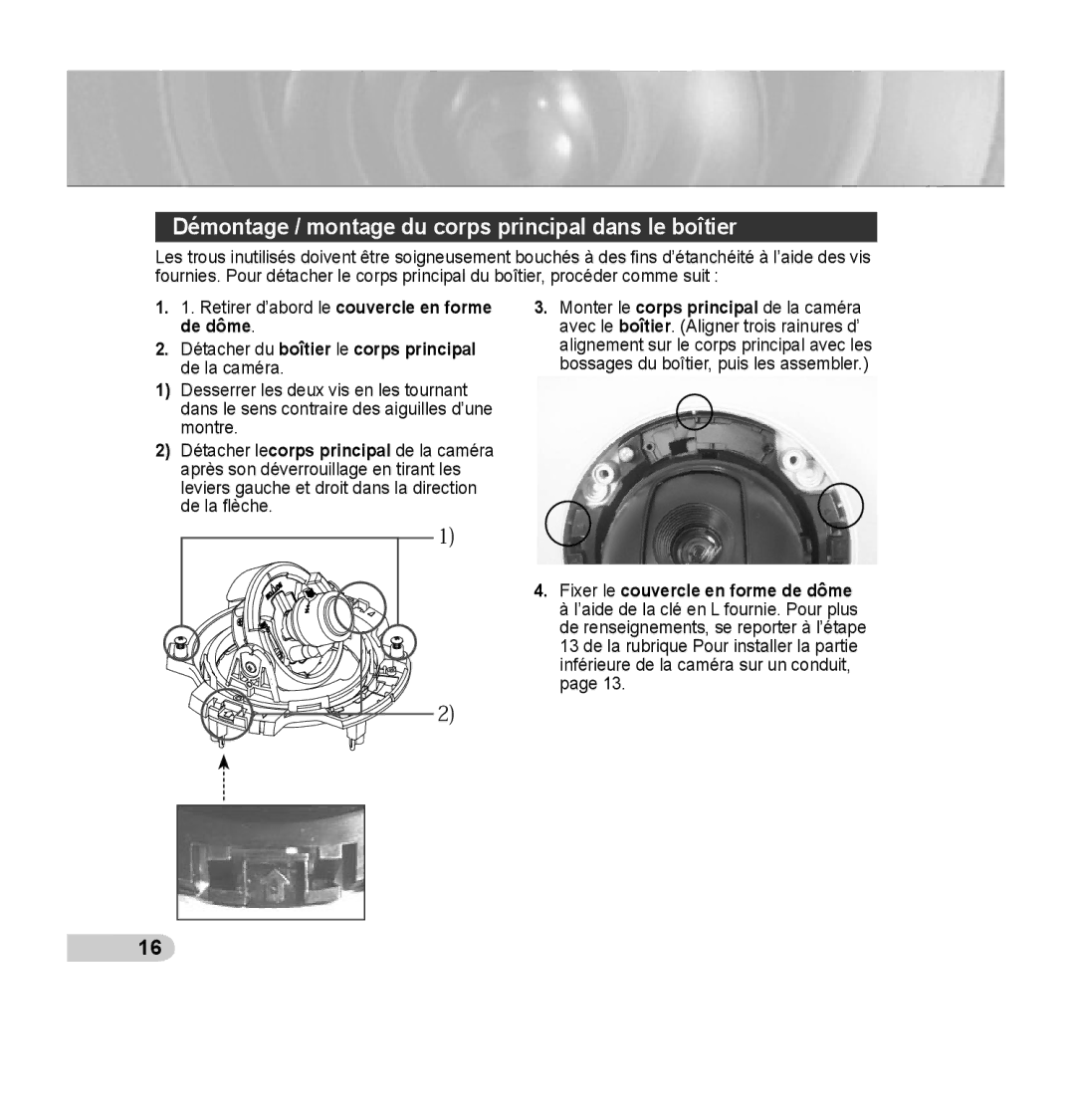 Samsung SCC-B5395P, SCC-B5394P, SCC-B5395N manual Démontage / montage du corps principal dans le boîtier 