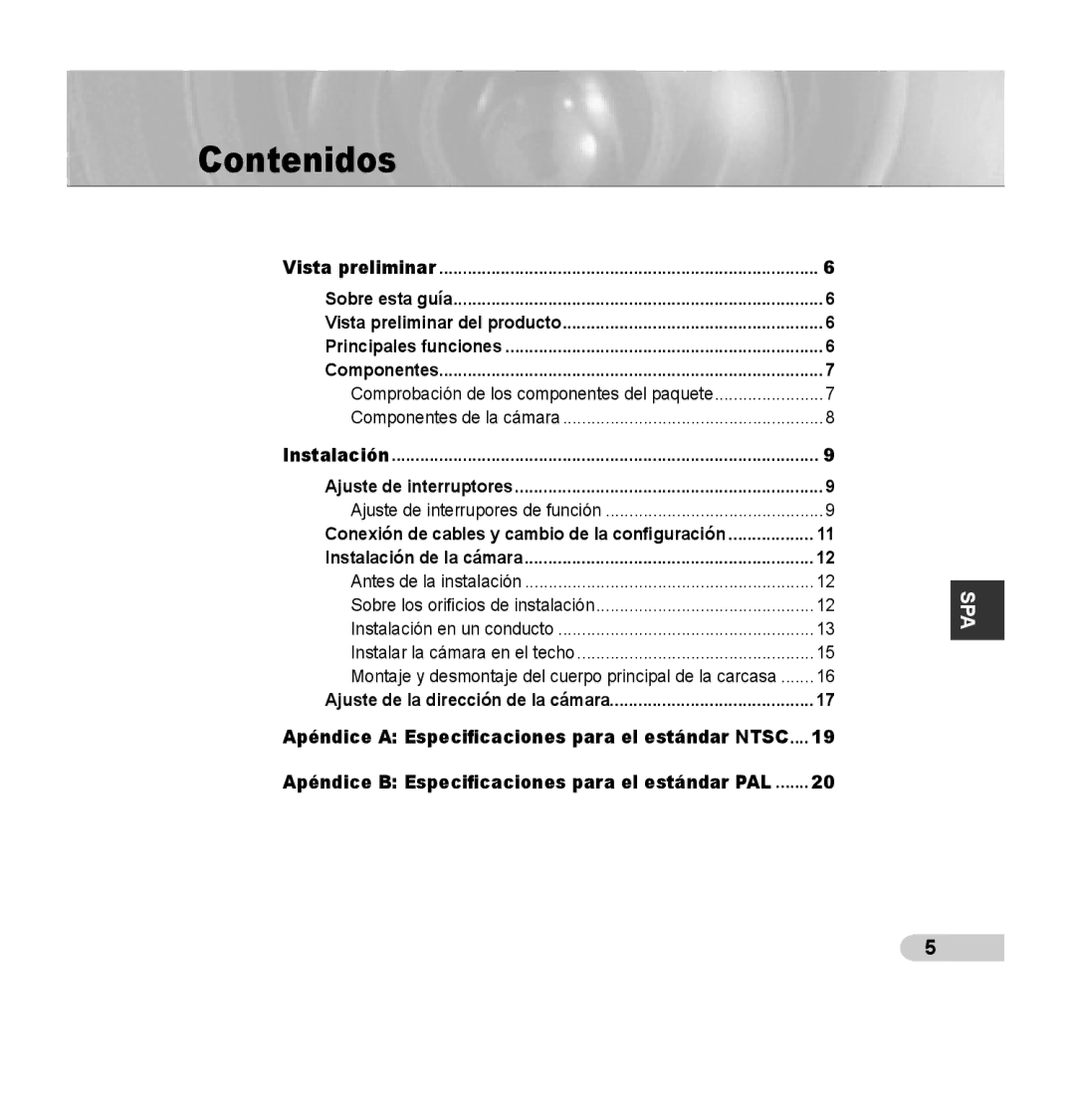 Samsung SCC-B5394P, SCC-B5395P, SCC-B5395N manual Contenidos, Vista preliminar del producto, Ajuste de interruptores 