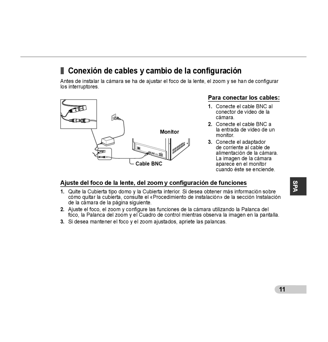 Samsung SCC-B5394P, SCC-B5395P, SCC-B5395N manual Conexión de cables y cambio de la conﬁguración, Para conectar los cables 