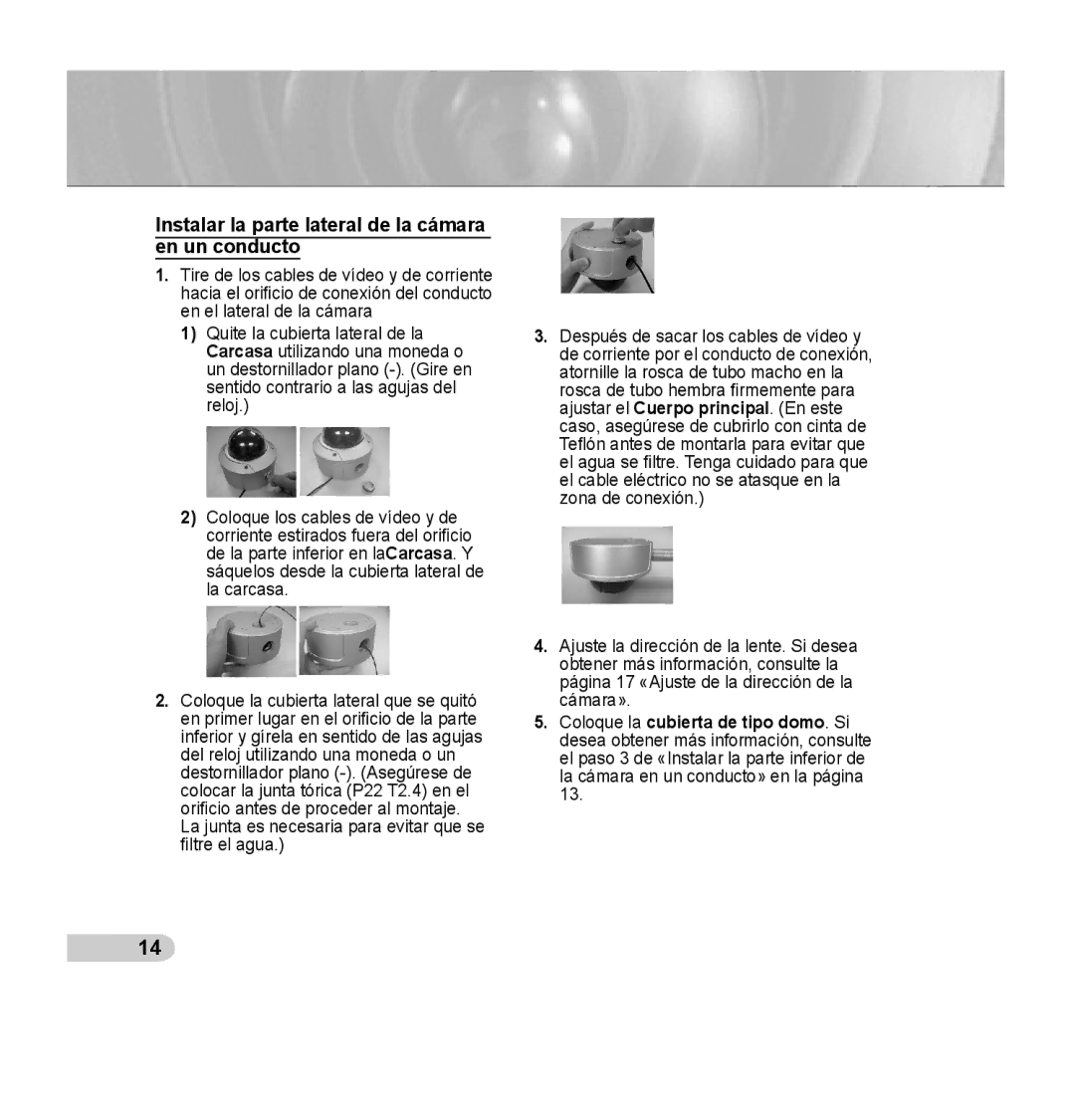 Samsung SCC-B5394P, SCC-B5395P, SCC-B5395N manual Instalar la parte lateral de la cámara en un conducto 