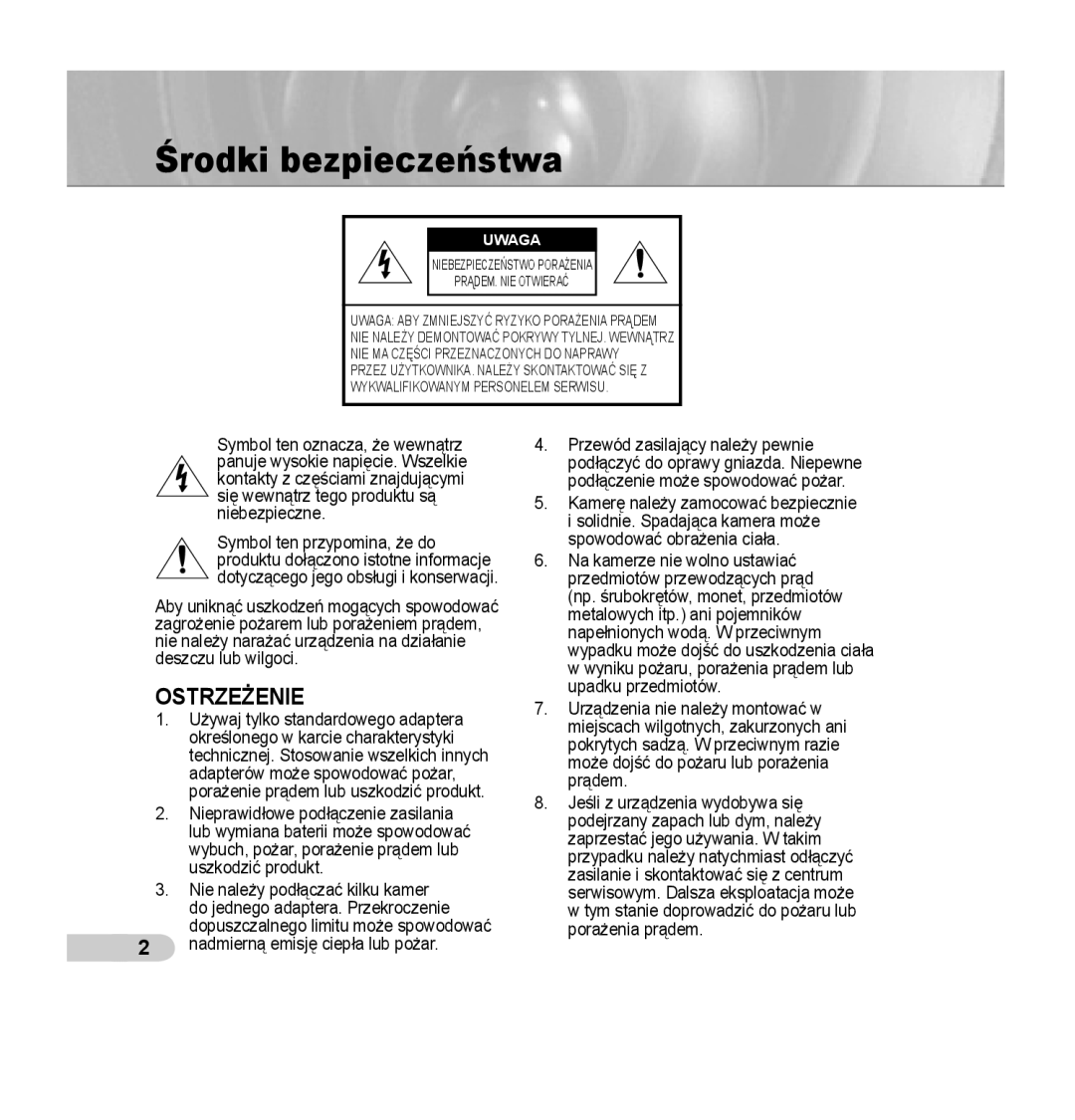 Samsung SCC-B5395P, SCC-B5394P, SCC-B5395N manual Środki bezpieczeństwa, Uwaga 