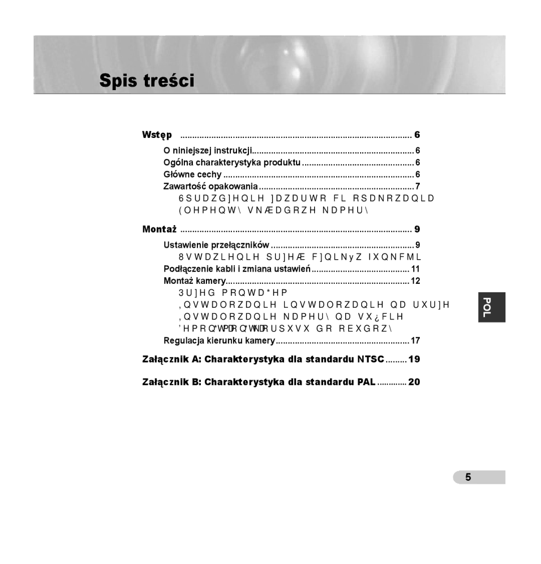 Samsung SCC-B5395P, SCC-B5394P, SCC-B5395N manual Spis treści, Niniejszej instrukcji Ogólna charakterystyka produktu 