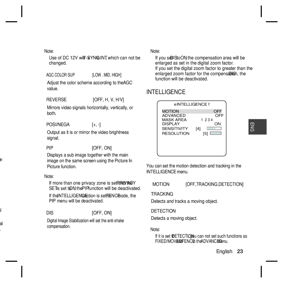 Samsung SCC-B5396N, SCC-B5398N, SCC-B5398P, SCC-B5396P user manual Intelligence 