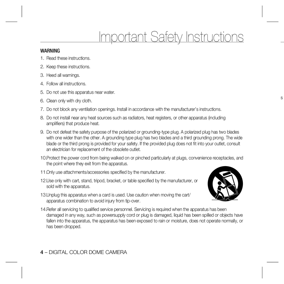 Samsung SCC-B5396P, SCC-B5396N, SCC-B5398N, SCC-B5398P user manual Important Safety Instructions 