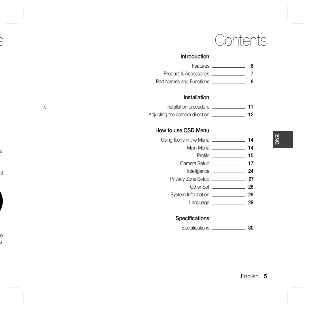 Samsung SCC-B5396N, SCC-B5398N, SCC-B5398P, SCC-B5396P user manual Contents 