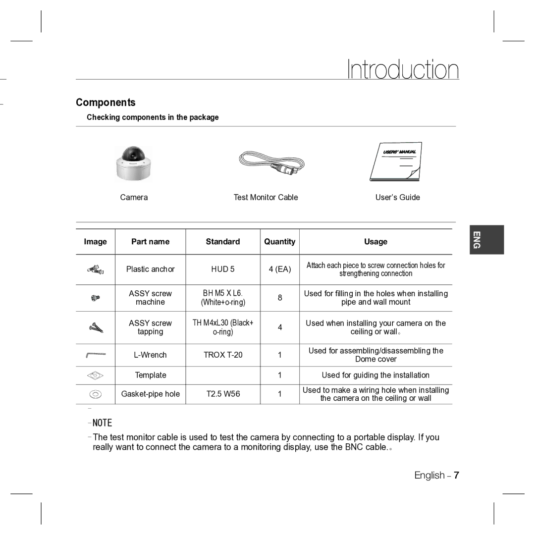 Samsung SCC-B5396N, SCC-B5398N, SCC-B5398P, SCC-B5396P user manual Camera, User’s Guide, Ceiling or wall。 