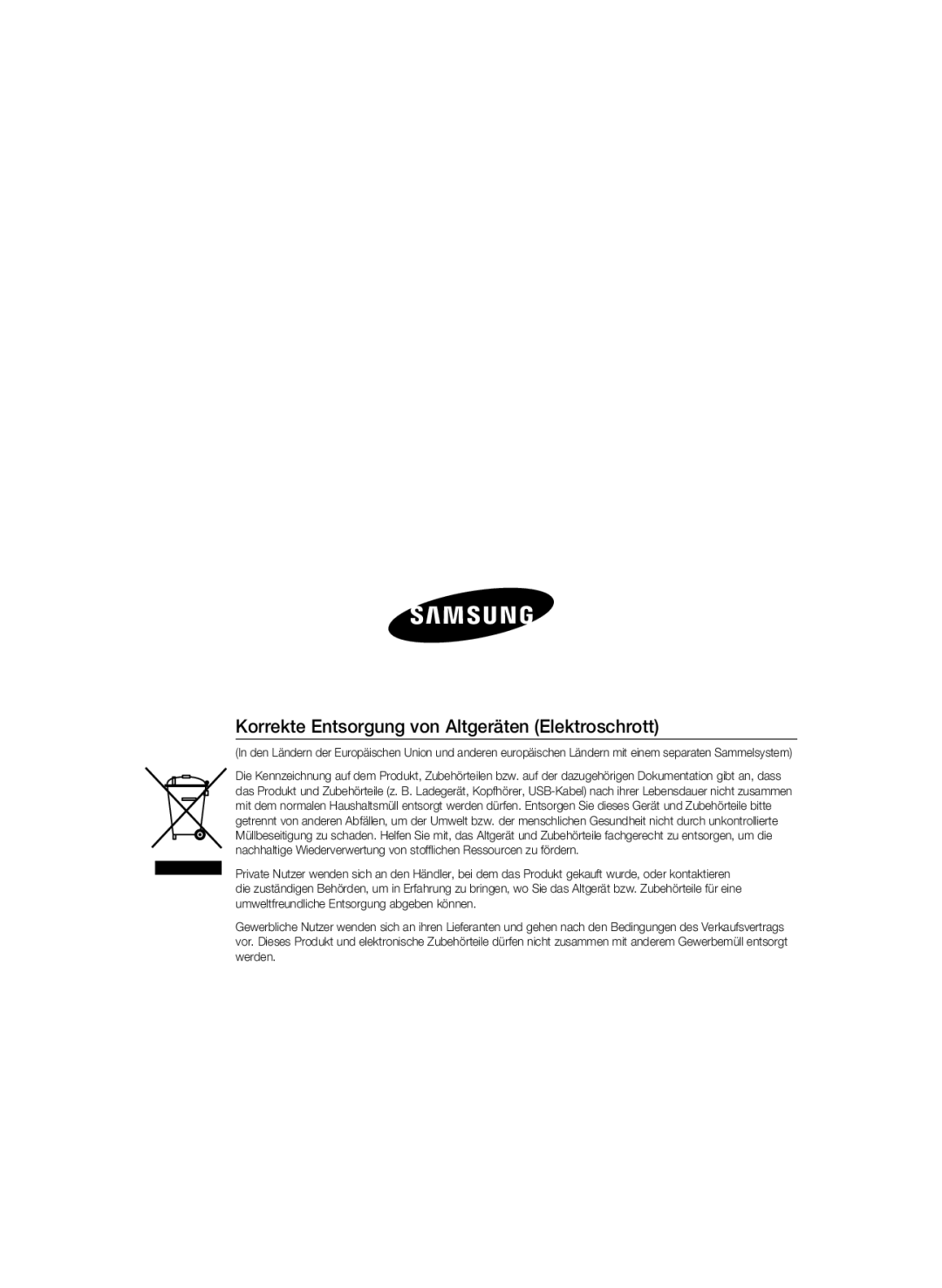 Samsung SCC-B5397P, SCC-B5399P manual Korrekte Entsorgung von Altgeräten Elektroschrott 