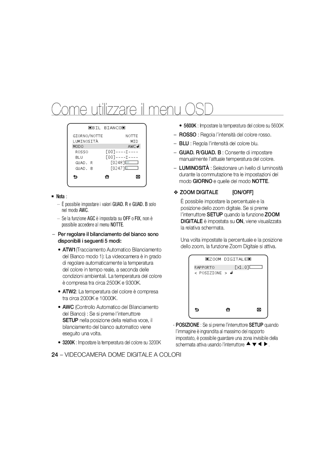 Samsung SCC-B5397P, SCC-B5399P manual Zoom Digitale 