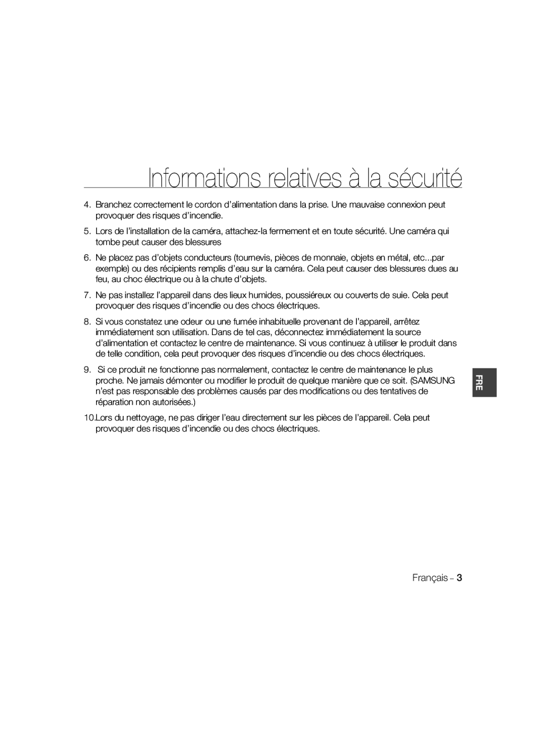 Samsung SCC-B5399P, SCC-B5397P manual Français 