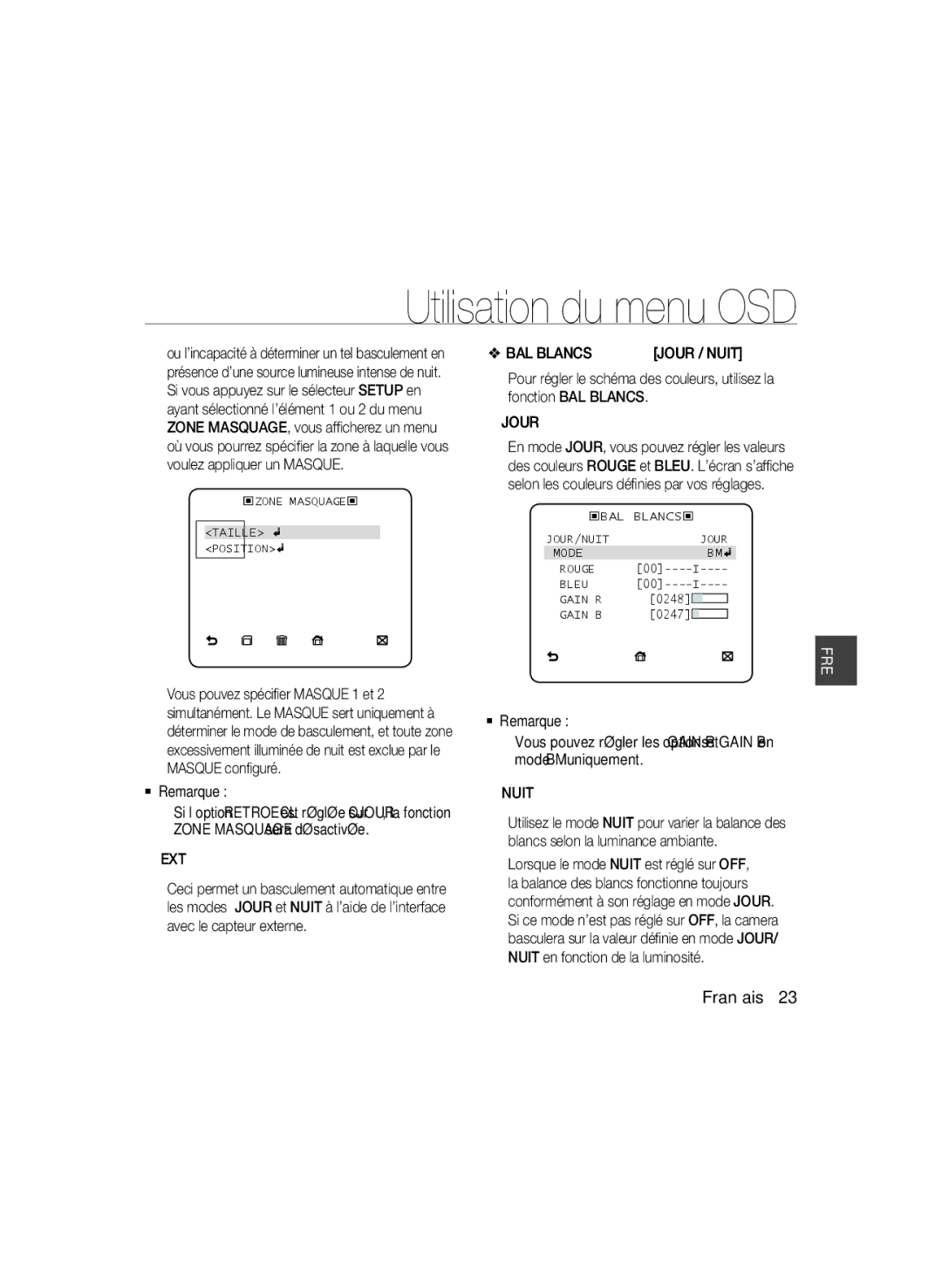 Samsung SCC-B5399P, SCC-B5397P manual BAL Blancs, Ext 