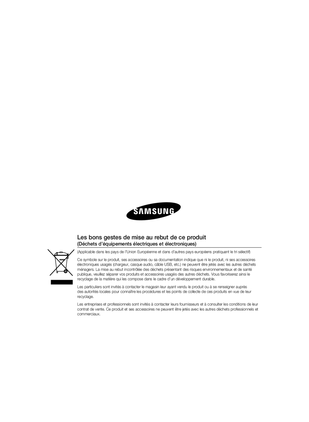 Samsung SCC-B5397P Les bons gestes de mise au rebut de ce produit, Déchets d’équipements électriques et électroniques 