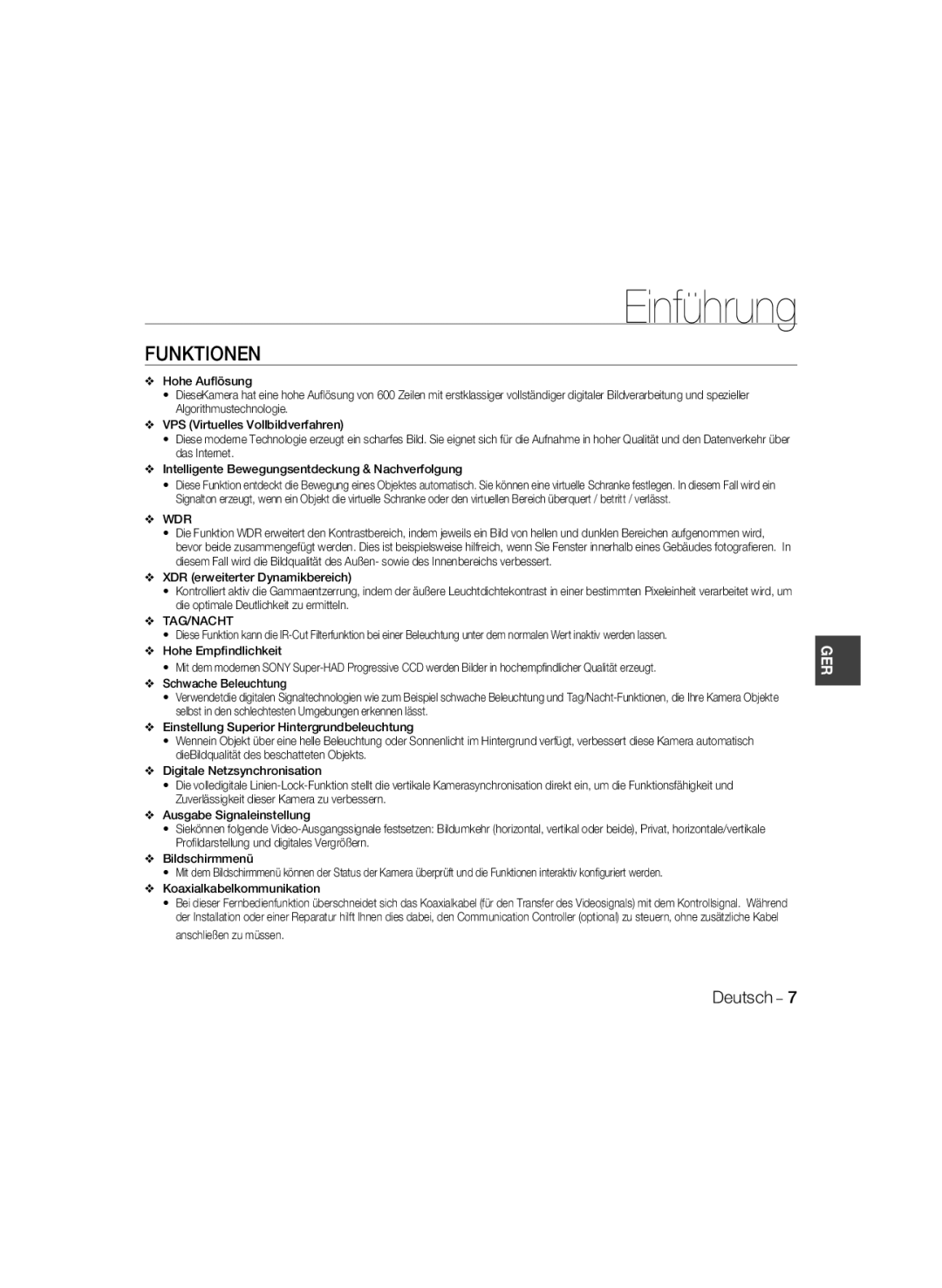 Samsung SCC-B5399P, SCC-B5397P manual Einführung, Funktionen 