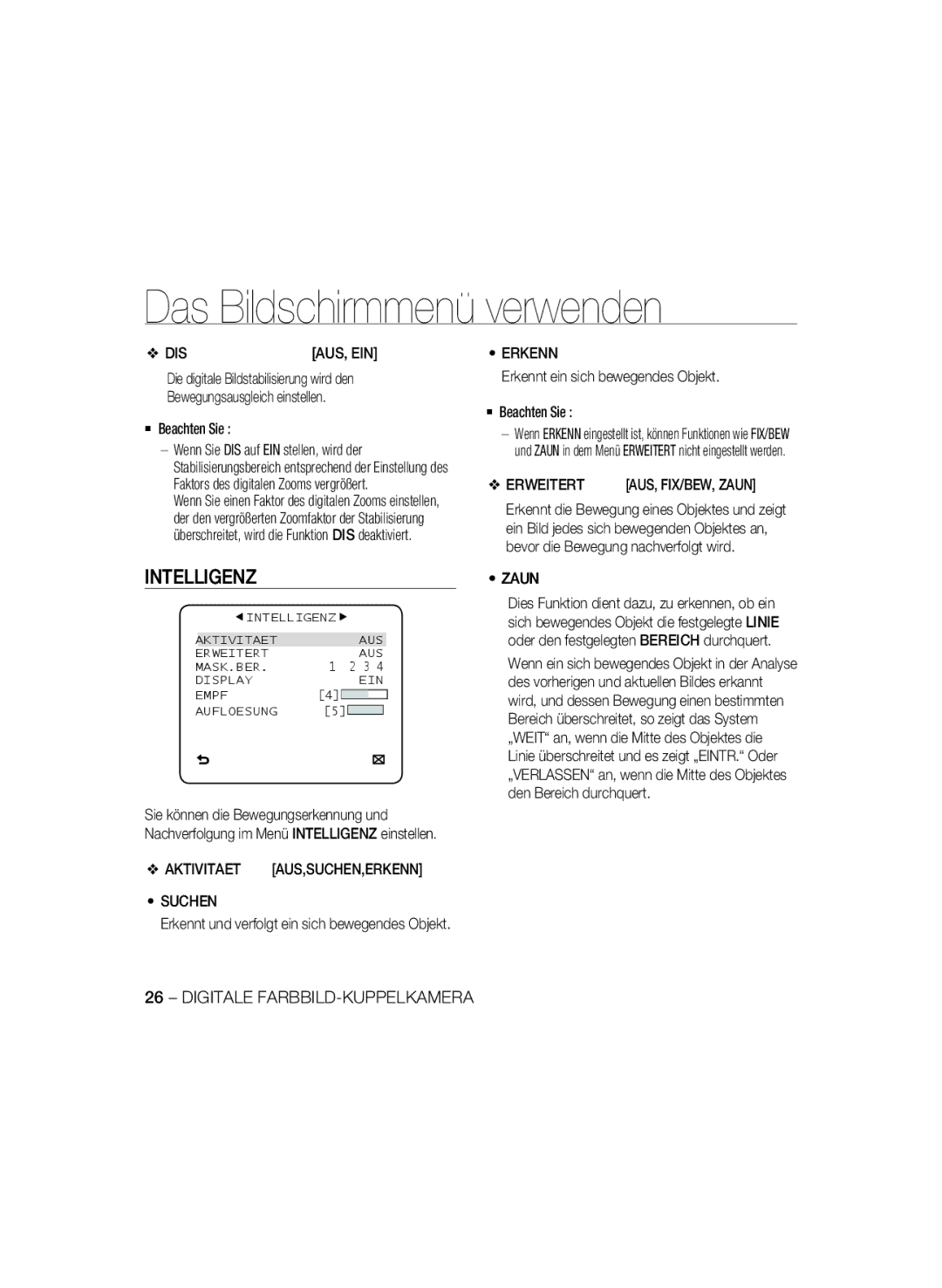 Samsung SCC-B5397P, SCC-B5399P manual Intelligenz 