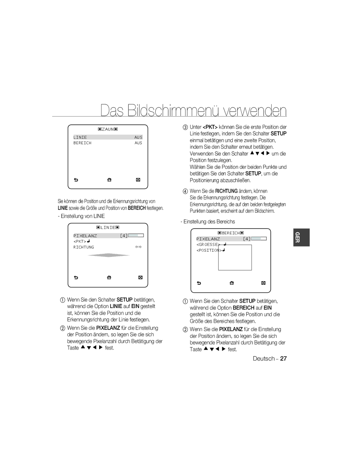 Samsung SCC-B5399P, SCC-B5397P manual Einstellung von Linie, Einstellung des Bereichs 