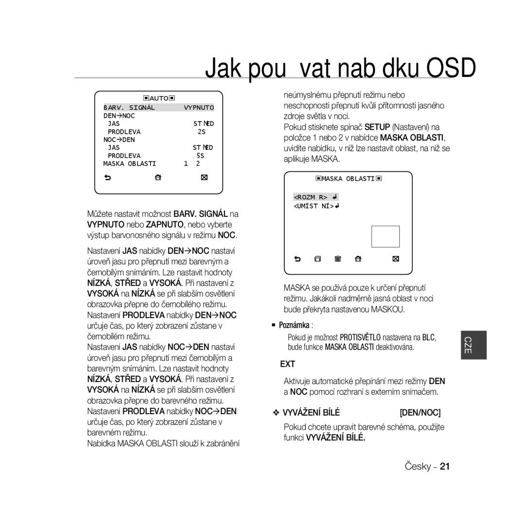 Samsung SCC-B5399P, SCC-B5397P manual Ext, Vyvážení Bílé 