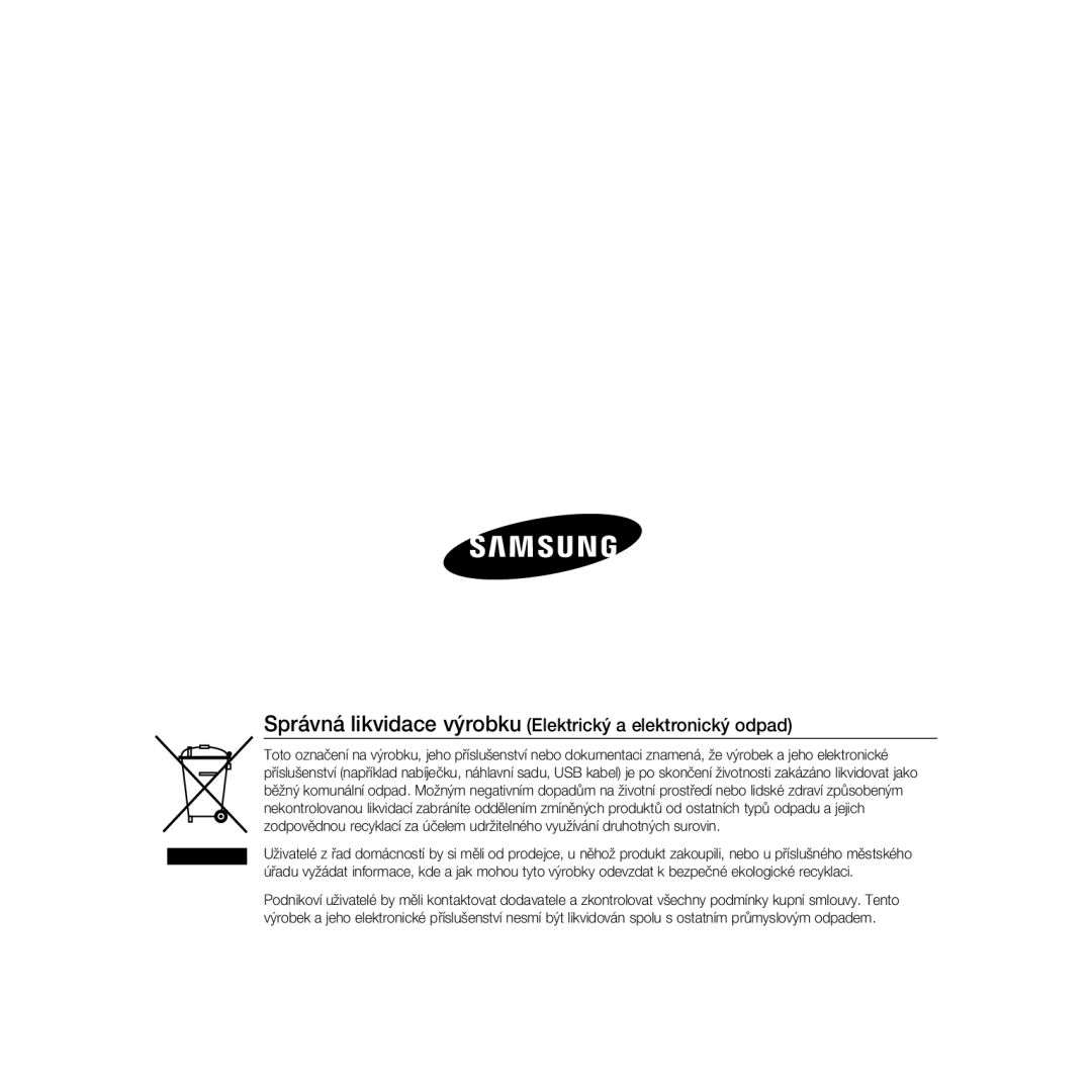 Samsung SCC-B5397P, SCC-B5399P manual Správná likvidace výrobku Elektrický a elektronický odpad 