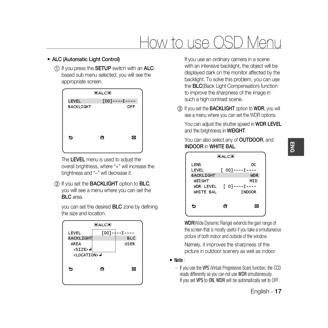 Samsung SCC-B5399P, SCC-B5397P manual  Note 