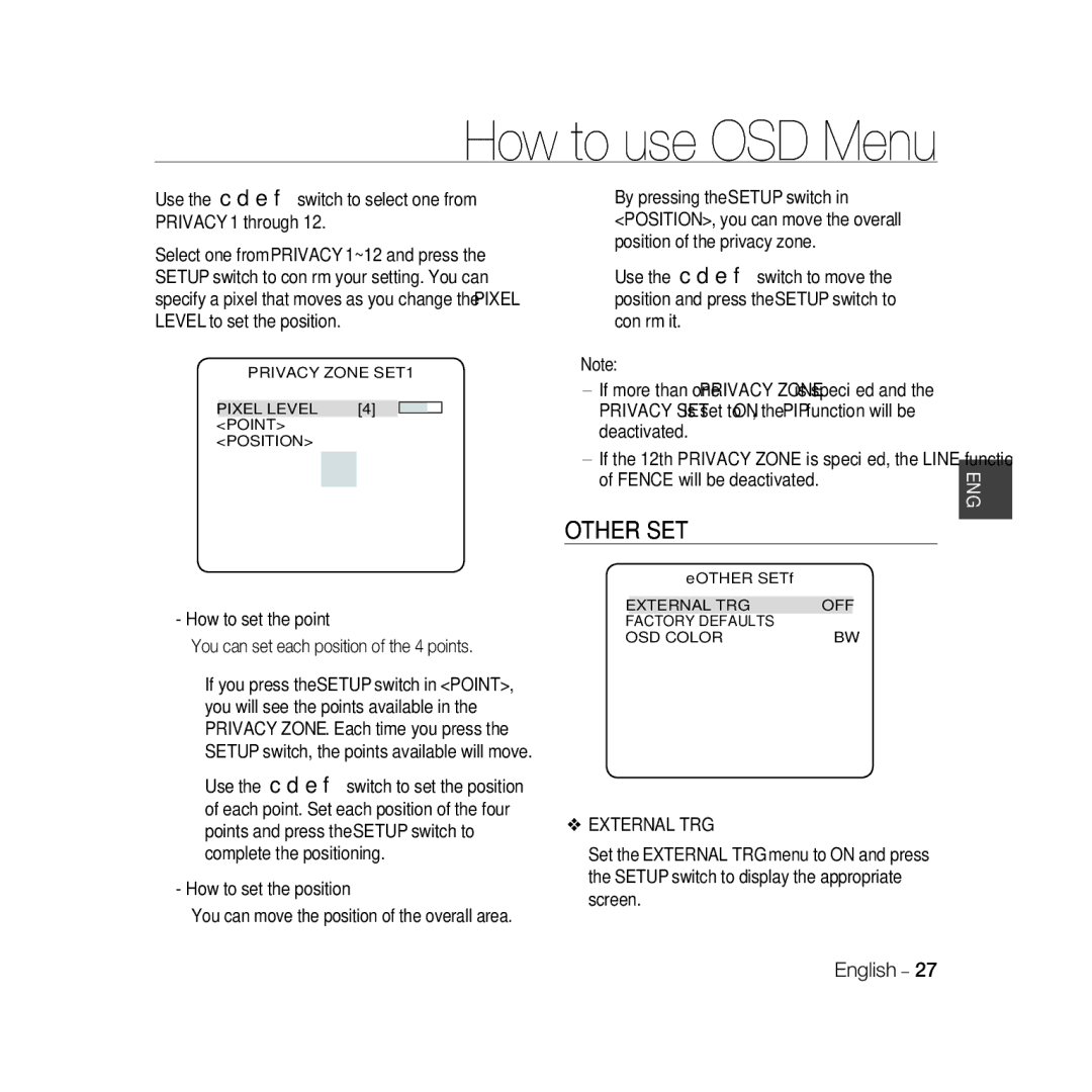 Samsung SCC-B5399P, SCC-B5397P manual Other SET, Deactivated, External TRG 