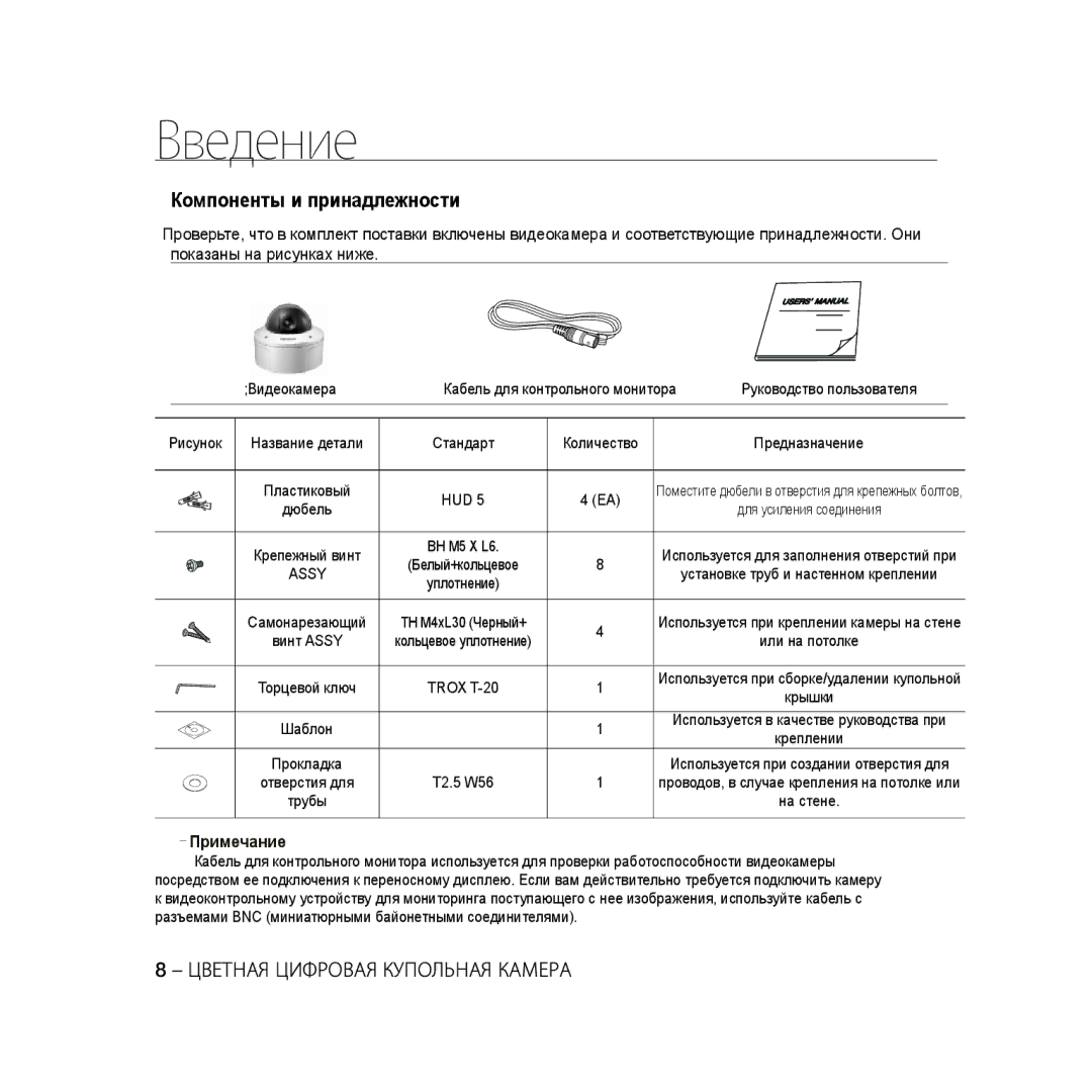 Samsung SCC-B5397P, SCC-B5399P manual Примечание, Видеокамера, Руководство пользователя, Рисунок 