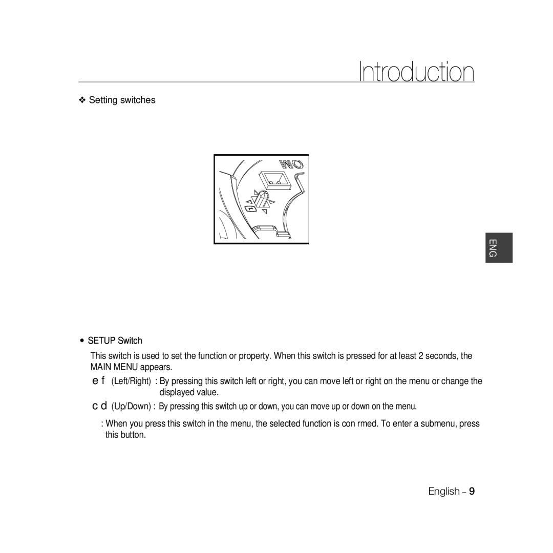 Samsung SCC-B5399P, SCC-B5397P manual Setting switches Setup Switch 