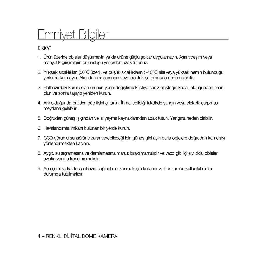 Samsung SCC-B5398P, SCC-B5396P, SCC-B5398BP manual Dİkkat 