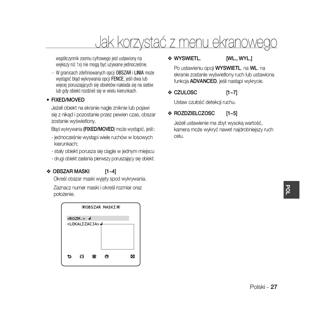 Samsung SCC-B5398BP, SCC-B5398P Jednocześnie wystąpi wiele ruchów w losowych kierunkach, Wyswietl, Wl., Wyl, Rozdzielczosc 