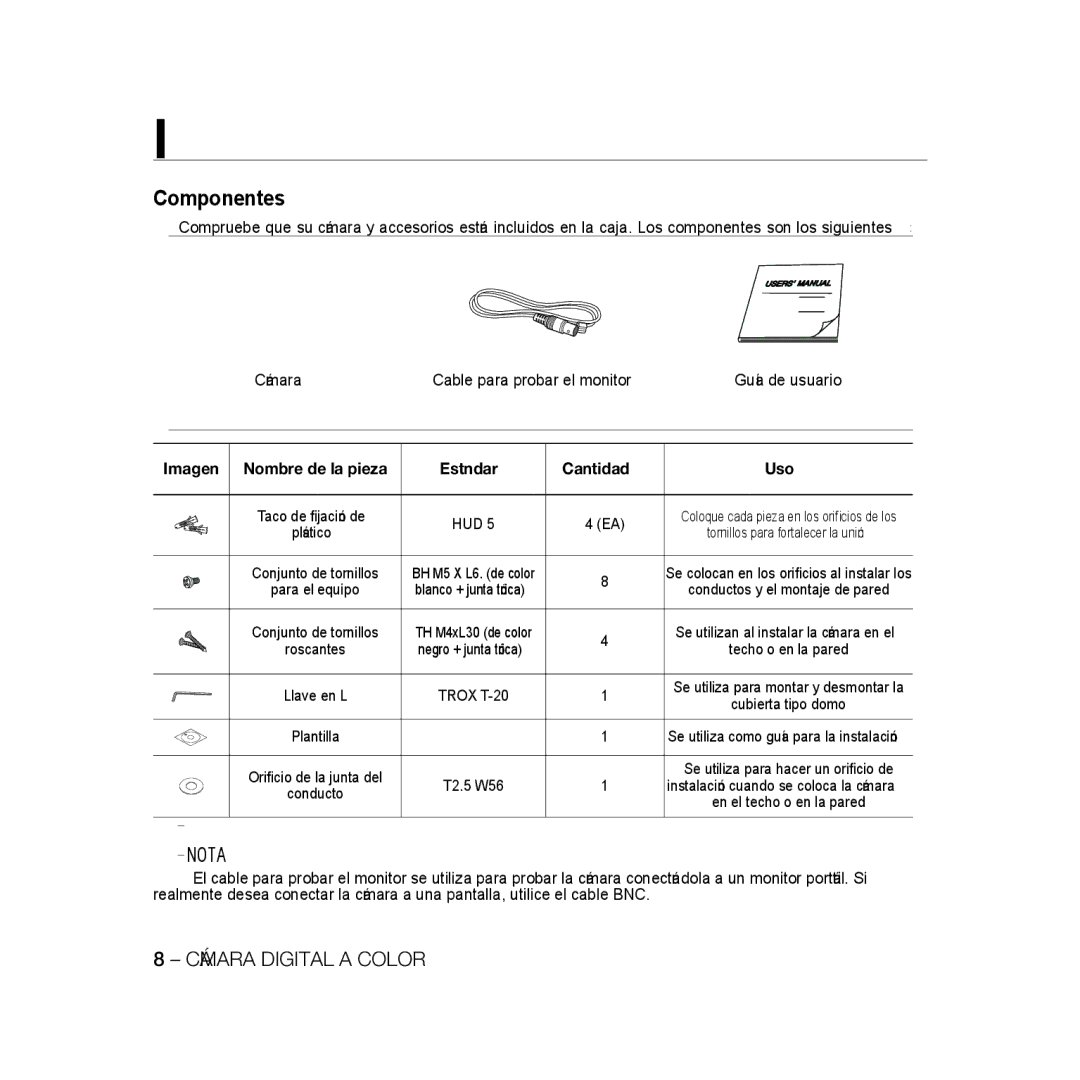 Samsung SCC-B5398P, SCC-B5396P, SCC-B5398BP manual Introducción, Imagen Nombre de la pieza 