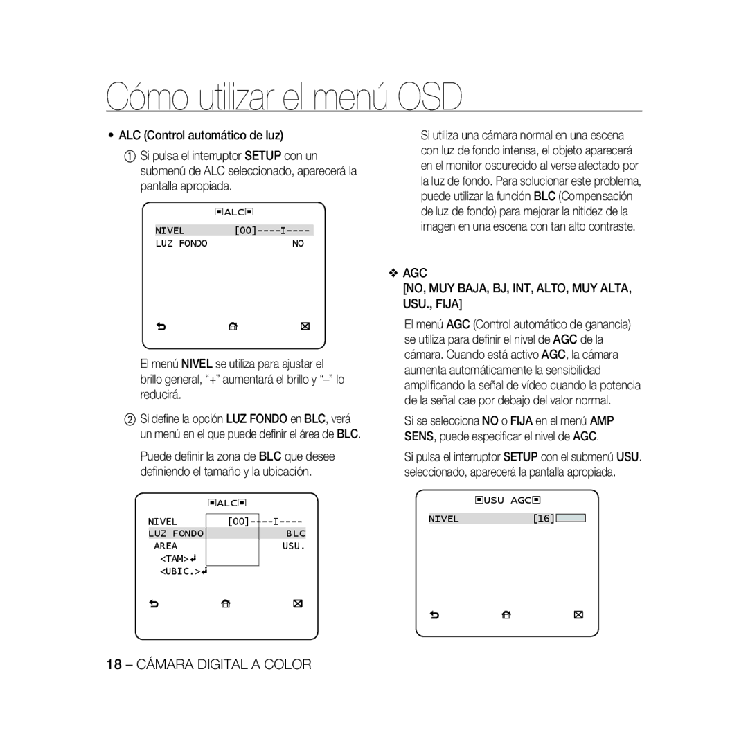 Samsung SCC-B5396P 18 Cámara Digital a Color, AGC NO, MUY BAJA, BJ, INT, ALTO, MUY ALTA, USU., Fija, ALC Nivel LUZ Fondo 