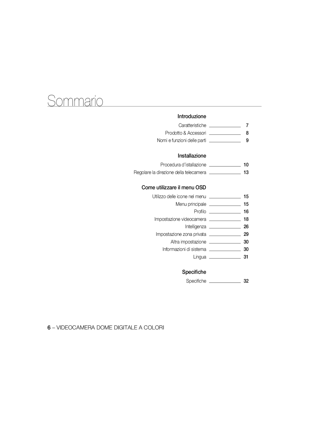 Samsung SCC-B5398P, SCC-B5396P, SCC-B5398BP manual Sommario 