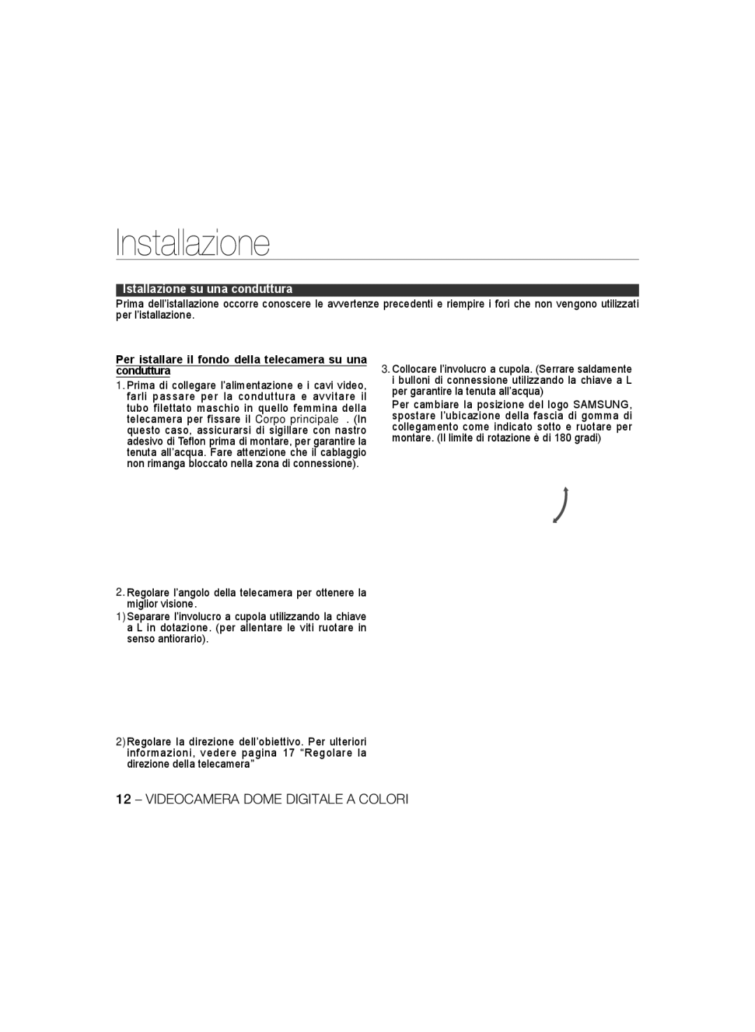 Samsung SCC-B5398P, SCC-B5396P, SCC-B5398BP manual Installazione 