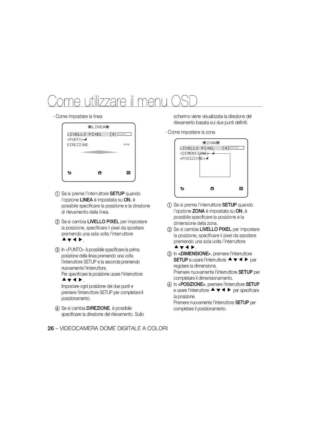 Samsung SCC-B5398BP, SCC-B5398P, SCC-B5396P manual Dimensione della zona 