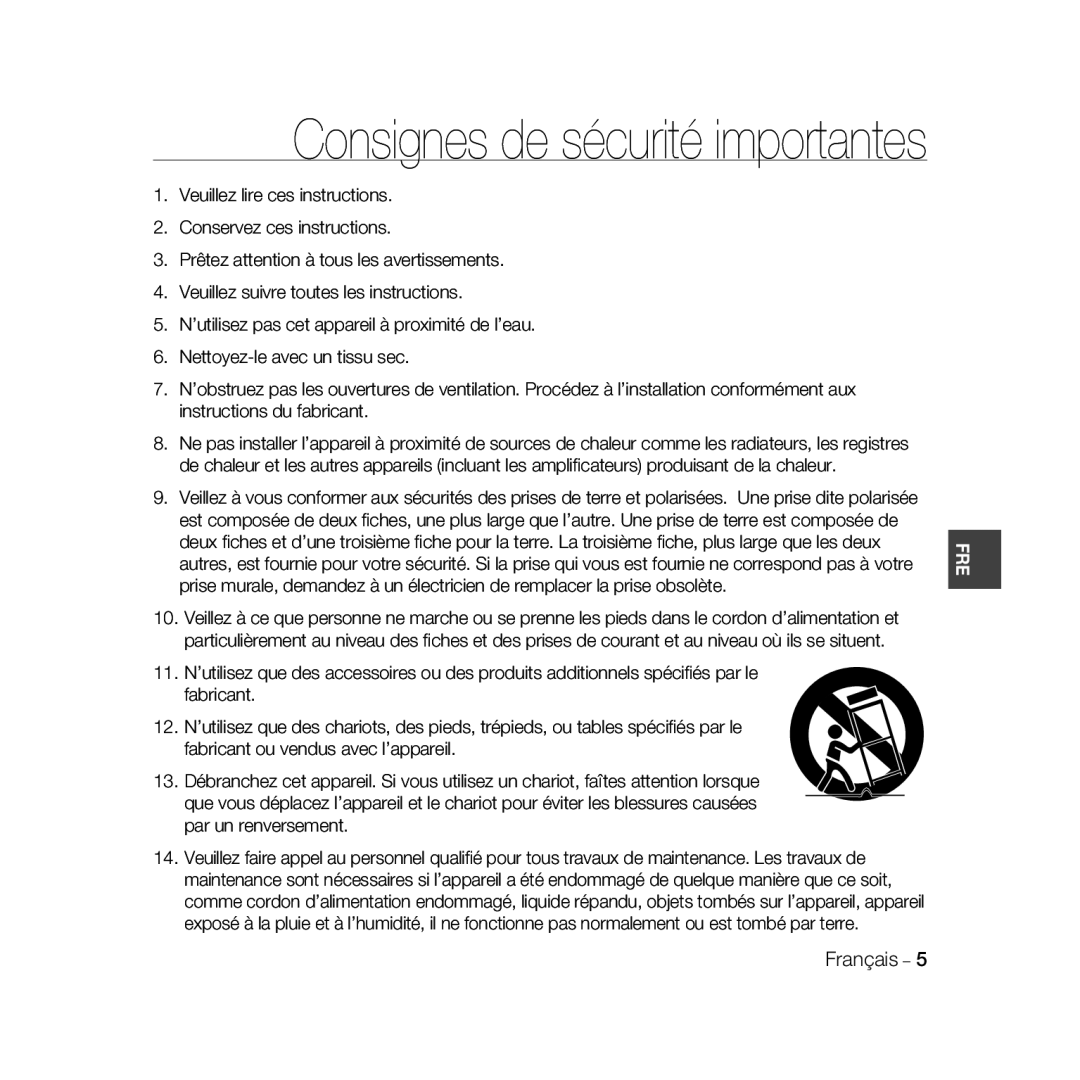 Samsung SCC-B5398BP, SCC-B5398P, SCC-B5396P manual Consignes de sécurité importantes 