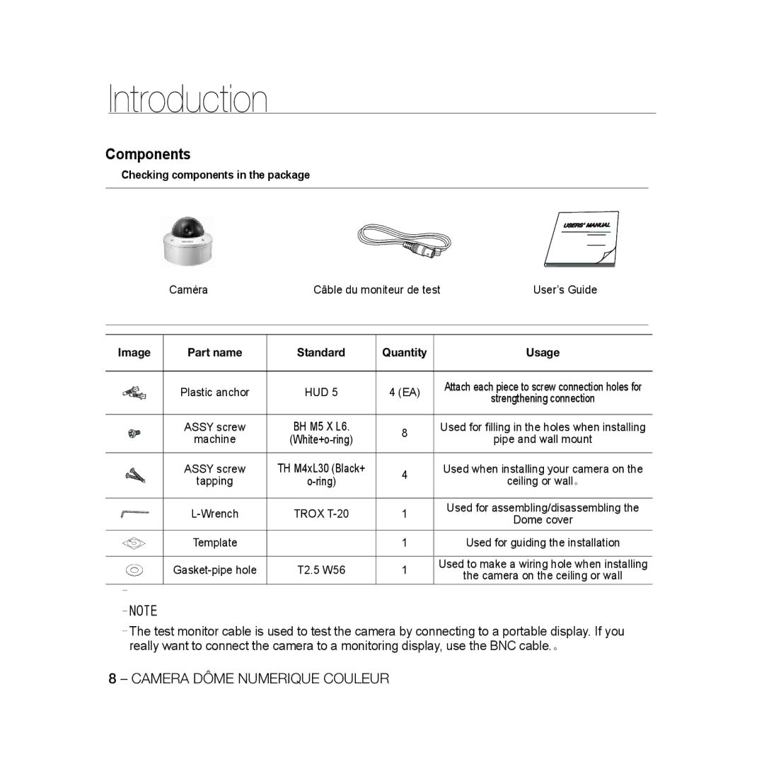 Samsung SCC-B5398BP, SCC-B5398P, SCC-B5396P manual Caméra, Ceiling or wall 。 