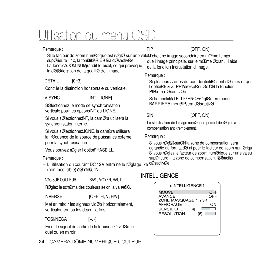 Samsung SCC-B5398P, SCC-B5396P, SCC-B5398BP manual AGC SUP Couleur, Inverse, Sin, INT, Ligne 