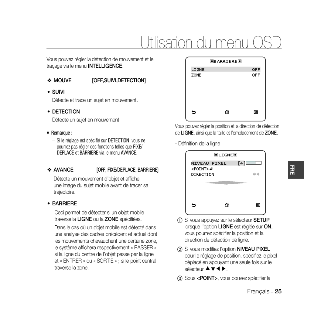 Samsung SCC-B5396P, SCC-B5398P, SCC-B5398BP manual Suivi, Avance, Barriere 