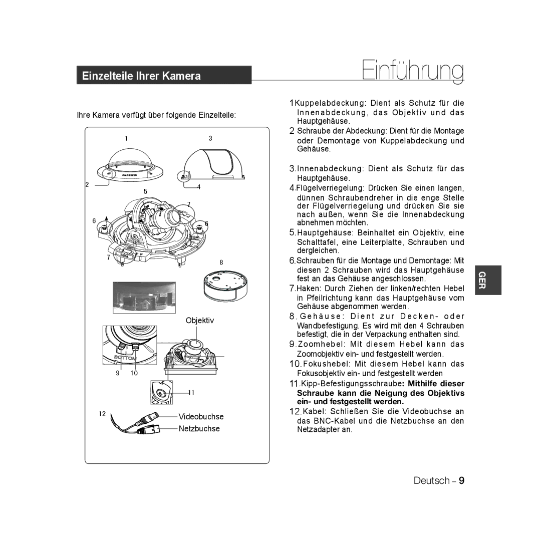 Samsung SCC-B5398BP, SCC-B5398P, SCC-B5396P manual Einführung 